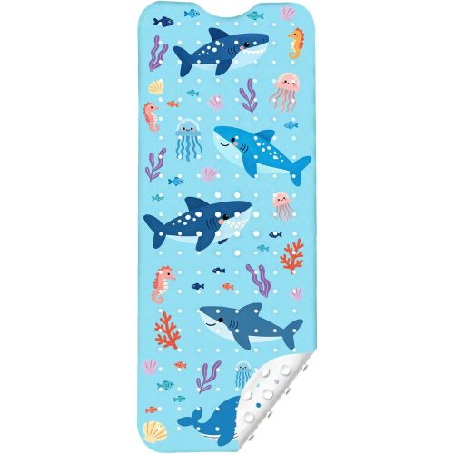 Shark Bath Mat for Tub Non Slip, Kids Bath Mat for Baby, 39" *16" Bathtub Mat Non Slip with Suction Cups & Drain Holes, Extra Long Anti Fun Toddler Bath Shower Mats for Tub, Kids Bathroom Decor