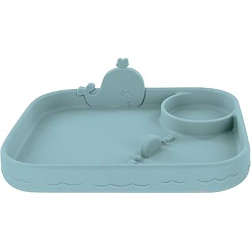 Nuby Animal Friend Silicone Rectangle Plate - Toddler Plate - 6+ Months - Blue Whale Plate
