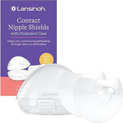 Lansinoh Contact Nipple Shields for Nursing Mothers, Ultra-Thin Soft & Flexible Medical-Grade Silicone Shields Designed for Sensitive Nipples and Latch-On Support, with Protective Case, 20mm, 2 Count