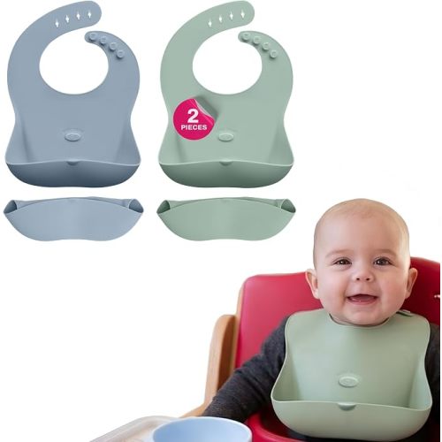 Abiie Ruby Wrapp Silicone Bibs for Babies with Front Pocket - Waterproof Bib - Stain Resistant - Silicone Toddler Bibs