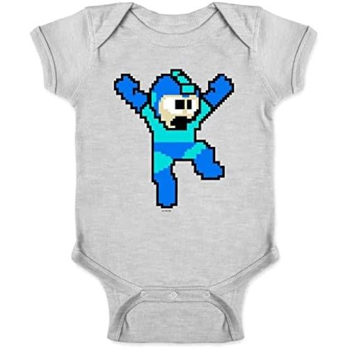 Pop Threads Mega Man 8 Bit Retro Jump Megaman Video Gaming Infant Baby Boy Girl Bodysuit