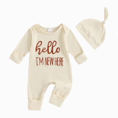 mgoYE Newborn Baby Boy Girl Clothes Hi I'm New Here Coming Home From Hospital Outfits Gender Neutral One Piece Romper(Beige,0-3 Months)