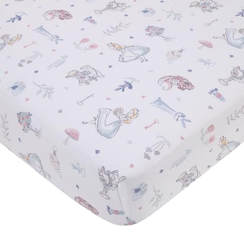 Disney Alice in Wonderland Light Blue, Pink, and White, Rabbit, and Cheshire Cat Super Soft Nursery Fitted Crib Sheet