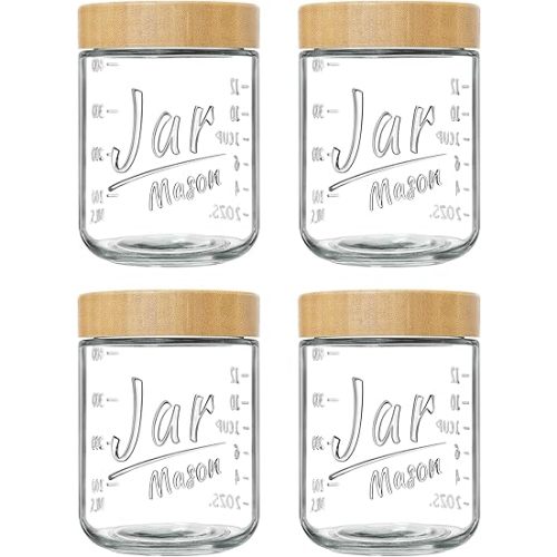 4-Pack Overnight Oats Containers with Bamboo Lids, 16oz Airtight Glass Meal Prep Jars for Oatmeal, Yogurt, Parfaits, Chia Pudding, Leakproof Mason Jars for Overnight Oats & Food Storage