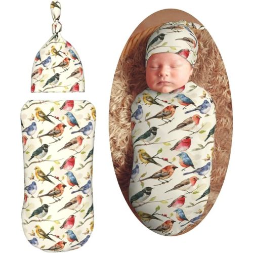 Cartoon Animal African Rhinos Newborn Swaddle Blankets Hat Sets Soft Baby Receiving Blanket Swaddle Sack for Baby Shower Infant Boy Girl Gift