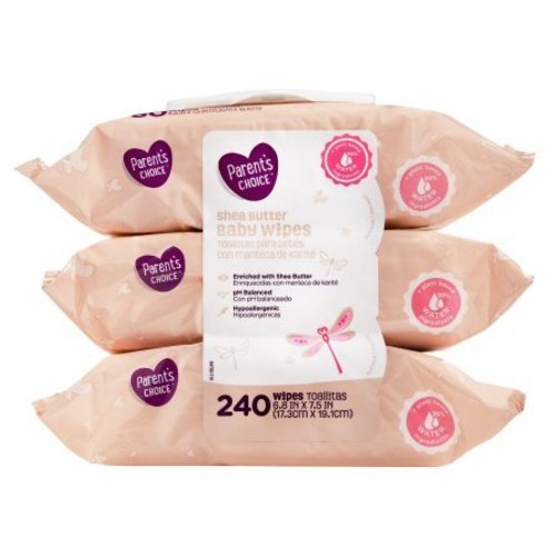 Parents Choice - Baby Wipes - Shea Butter - 3 Packs of 80
