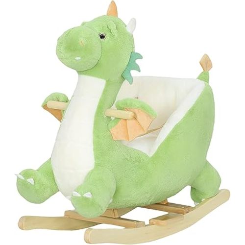 Wooden Rocking Horse, Ride on Horse for Toddlers 18–36 Months, Boy & Girl Plush Animal Rocker with Lovely Fun Realistic Sounds, Toddler/Child Ride on Pony Toy (Dragon, Green)