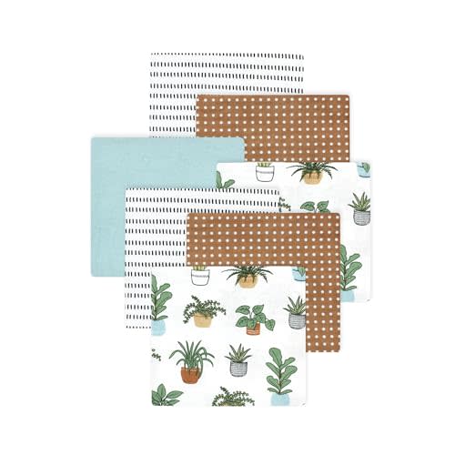 Little Treasure Hudson Baby Cotton Poly Flannel Receiving Blankets Multipack, Brown Plants, 30x30 inches