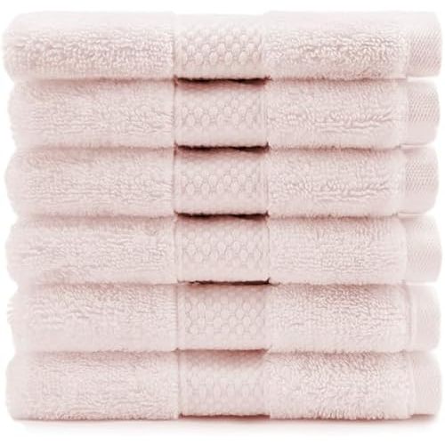 Maisonette Loft Egyptian Cotton Turkish Hand Towels - Soft, Absorbent Washcloths for Face - Ideal Quick Dry Small Towel Wash Cloth Set for Bathroom - (13" x 13", 6 Pack) - Light Pink (Petal Pink)