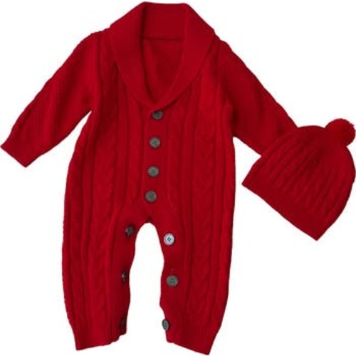 Rio Knit Cotton Romper & Pom Beanie Set, 3-6 M