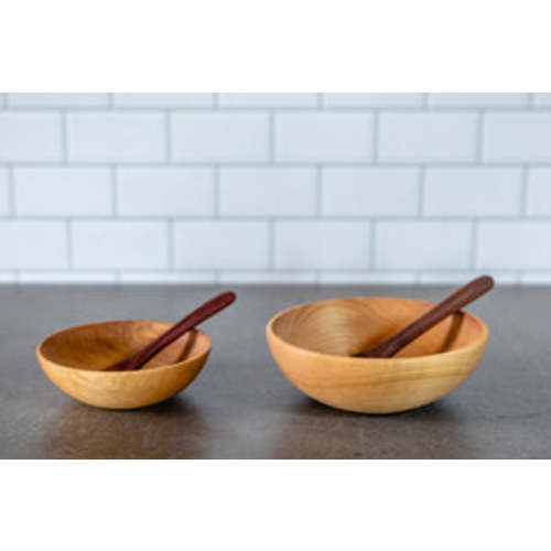 6 inch wooden bowl with toddler spoon - Earlywood