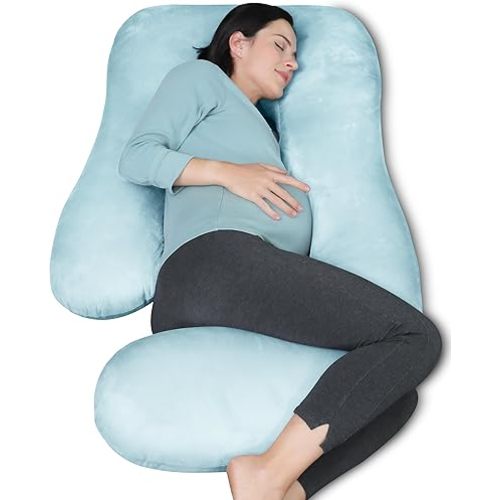 MOON PARK Pregnancy Pillows for Sleeping - U Shaped Full Body Maternity Pillow with Removable Cover - Support for Back, Legs, Belly, HIPS - 57 Inch Pregnancy Pillow for Women - Aqua