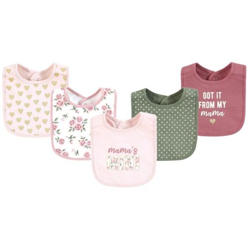 Hudson Baby Infant Girl Cotton Bibs, Mama Mauve Sage Rose, One Size