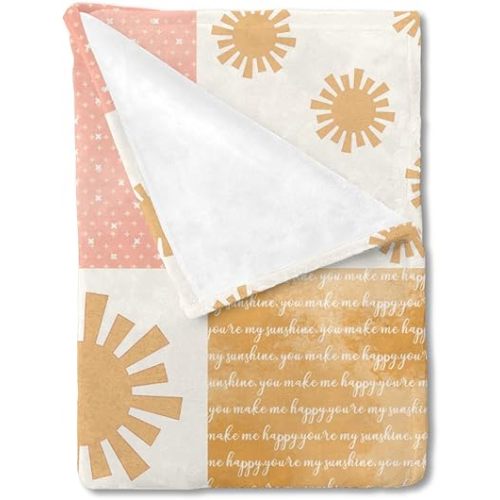 Colorful Boho Sun Baby Blanket for Boy Girl Cute Sunshine Stripes Flannel Swaddle Blanket Letters Quote Soft Receiving Blankets Nursery Toddler Daycare Infant Crib Bed Blanket Playmat 50x60