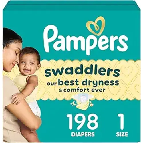 Pampers Swaddlers Diapers, Size 1 (8-14 lbs), 198 Count, Absorbent, Keeps Baby Dry and Comfortable, Skin Safe Disposable Baby Diaper (Packaging May Vary)
