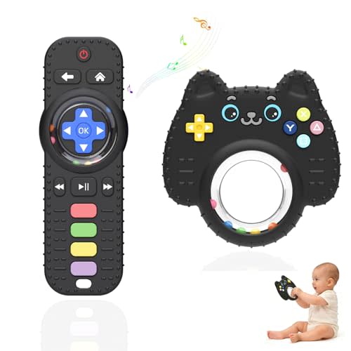 2Pack Teething Toys for Baby 3-6 Months, Baby Chew Teethers 6-12 Months | Remote Rattle Ring Teether for Baby, Sensory Toys for Babies, Baby Toy Teething Relief for Infants New Baby Gift Boy Girl