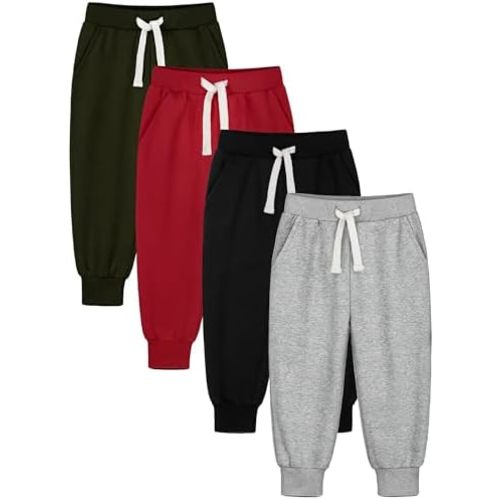 HXP 4 Pack Toddler Boys Sweatpants Pure Cotton Toddler Sweatpants Boys Kids Joggers Pants with Pocket Drawstring