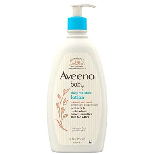 Aveeno Baby Daily Moisture Body Lotion for Delicate Skin, Natural Colloidal Oatmeal & Dimethicone, Hypoallergenic Moisturizing Baby Lotion, Fragrance-, Phthalate- & Paraben-Free, 18 fl. oz
