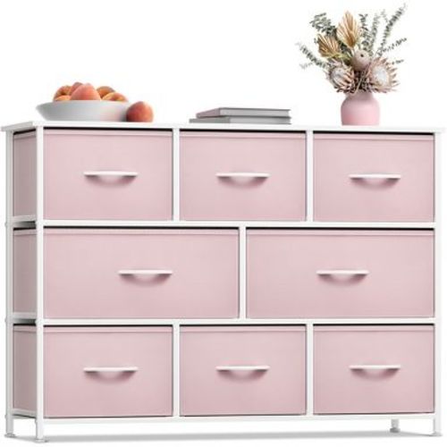 Sorbus 8 Drawers Wide Dresser - Organizer Unit with Steel Frame Wood Top and handle, Fabric Bins - Amazing for household decluttering (Pink)