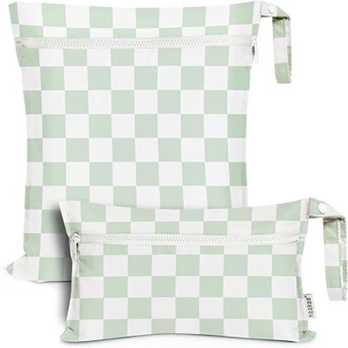 haakaa Water Resistant Wet Bags for Baby Wet Dry Bags for Cloth Diaper, Reusable Wet Bags for Baby Items, Swimsuit & Travel, 2pcs, Checkered Days