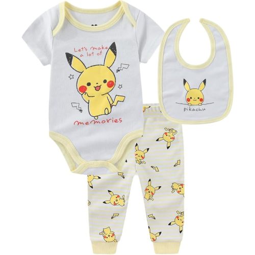 Pokemon Baby Boys Bodysuit Bib and Pants 3 Piece Set for Newborn Infants