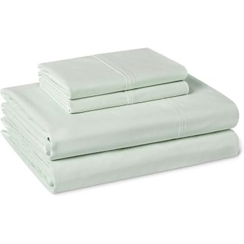 Amazon Basics 100% Organic Cotton Kids' Sheet Set with Pillowcase, Full Size, Pale Sage Green Fox Design