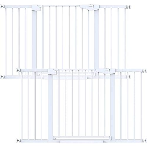 Cumbor 2 Pack 29.7-54.2" Baby Gate for Stairs, Mom's Choice Awards Winner-Auto Close Dog Gate for Doorways, Easy Install Pressure Mounted Pet Gate Indoor, Wide Safety Gate for Dog, White