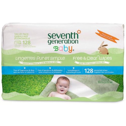 6 Pack - Seventh Generation Free & Clear Baby Wipes, Value Pack 128 ea