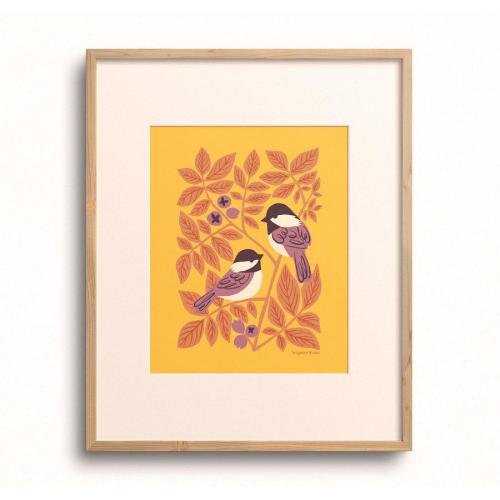 Chickadees & Hickory Art Print