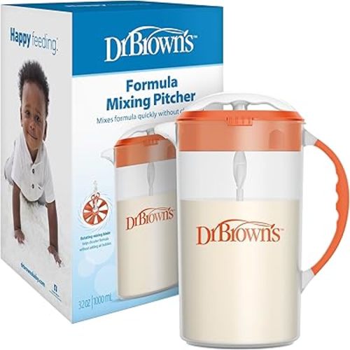 Dr. Brown's Baby Formula Mixing Pitcher with Adjustable Stopper, Locking Lid, and No Drip Spout, 36 oz, BPA-Free, Orange, 1-Pack