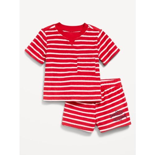 Short-Sleeve Terry Pocket Top and Shorts Set for Baby