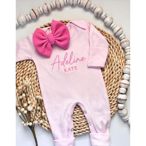 Personalized Baby Girl Romper: Pink Monogrammed Outfit, Bow Headband