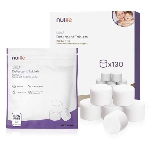 Nuliie 130 High-Efficiency Detergent Tablets for Momcozy, Baby Brezza, GROWNSY Bottle Washers, Fast-Dissolving, Remove Milk Residue & Odor, Gentle Formula Safe for All Baby Bottle Washers