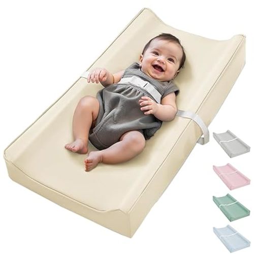 Vegan Leather Waterproof Baby Changing Pad - Wipeable, Extra Thick & Portable & Non-Slip Diaper Mat for Dresser, Crib, Travel | Soft & Safe (Beige)