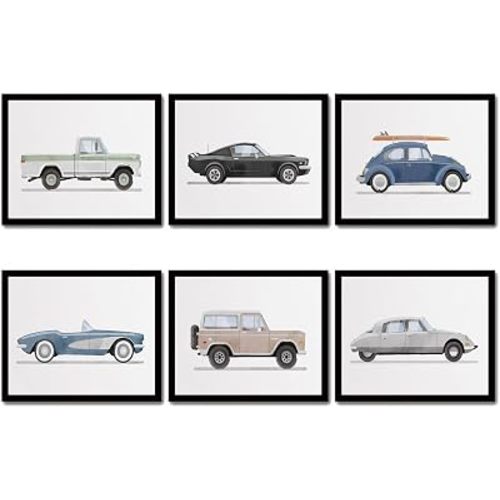 QBZWART Blue Car Canvas Wall Art Print,Watercolor Vehicle Poster for Boys Room,Vintage Automotive Theme Wall Art,Unframed Decoration for Teen Bedroom and Playroom