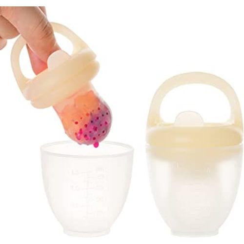 2 Pack Baby Food Feeder Pacifier , Baby Fruit Feeder, 2in1 Silicone Nibbler Pacifier and Teether, Infant Teething Toys Training Massaging Toy Teether, BPA Free Babies Teething Relief Toy