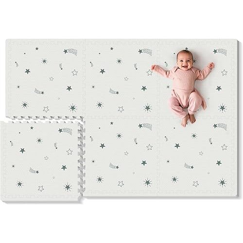 6PCS Baby Foam Play Mat, 72x48 Baby Crawling Mat, Floor Mats for Kids for Infants with Interlocking Floor Tiles, Toddler Playmats for Indoor and Outdoor, Easy to Clean Playroom Mat (Joy A)