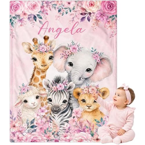 Personalized Baby Blanket for Girls, Custom Baby Blanket with Name Super Soft Customize Name Blankets for Newborns, Toddlers, Kids, Personalized Gifts Received Blankets for Baptism Birthday