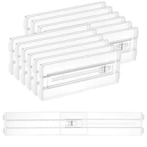 Vtopmart 12 Pack Drawer Dividers for Clothes, 4" High 13"-22" Adjustable Expandable Dresser Drawer Organizer, Clear Plastic Separators for Dresser, Baby Clothing, Underwear, Cosmetic, Toiletries