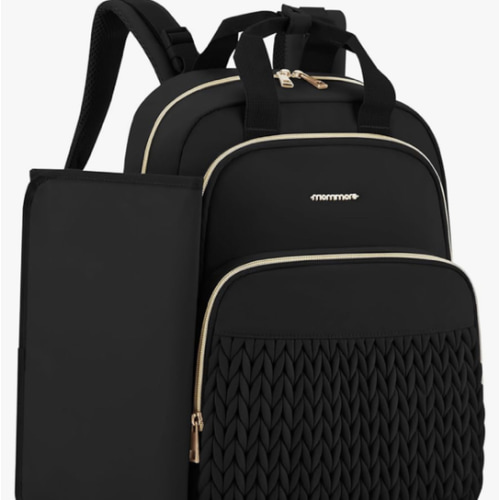 mommore Diaper Bag Backpack, Stylish Travel Baby Bag with Insulated Pockets, Changing Pad and Stroller Straps for Toddler (L-Black, Large-27L)