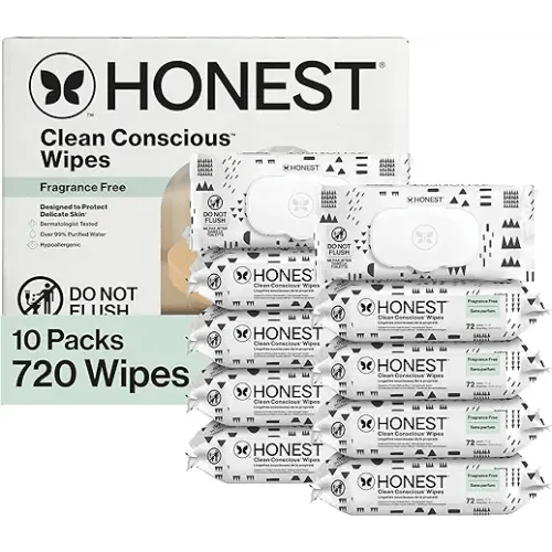 The Honest Company Baby Wipes for Sensitive Skin, Hypoallergenic, Fragrance-Free, Multi-Use, Pattern Play Design, 720 Count (10 Packs of 72)