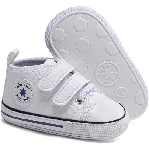Baby Boys Girls Leather PRE-Walking Sneakers Toddler Anti-Slip Rubber Sole Infant Lightweight First Step Shoes