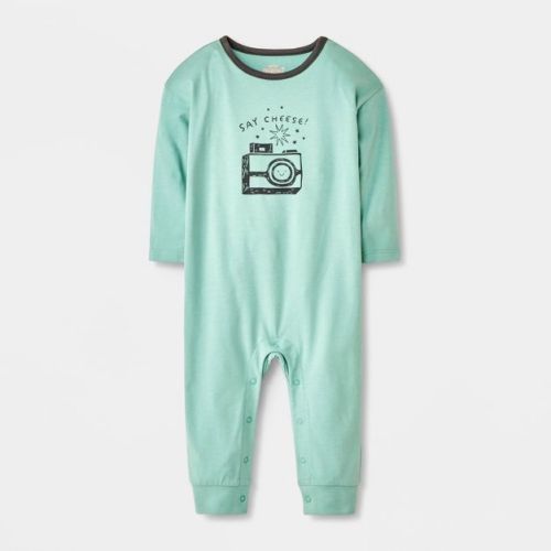 Baby Say Cheese Camera Long Sleeve Romper - Cat & Jack™ Blue 0-3M
