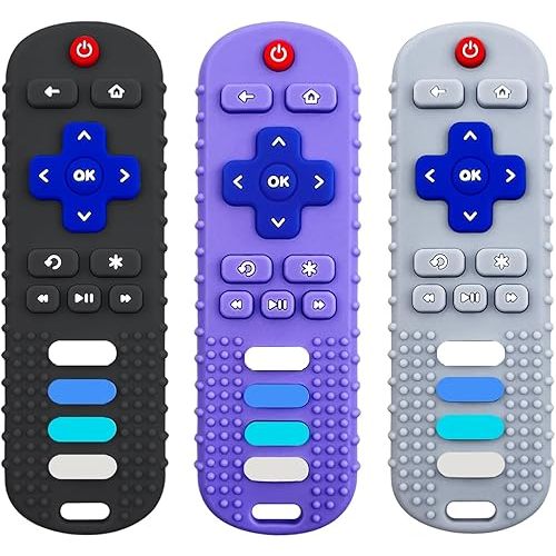 3Pcs Silicone Teething Toys, Remote Control Shape Teethers for Babies Remote Teething Toys, Silicone TV Remote Teether BPA Free/Dishwasher/Refrigerator Safe