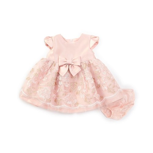 Bonnie Jean Baby Girls Newborn-24 Months Petal-Sleeve Embroidered-Lace-Overlay-Skirted Mikado Fit-And-Flare Dress