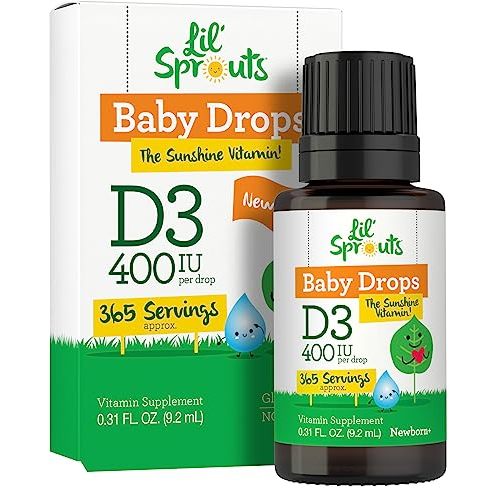 Carlyle Baby Vitamin D3 Liquid Drops | 400 IU | .31oz (9.2 mL) 1 Year Supply (365 Servings) | Vegetarian, Non-GMO, and Gluten Free by Lil' Sprouts