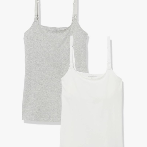 Amazon Essentials Women's Maternity Nursing Tops, Pregnancy Clothes with Adjustable Straps and Built-in Shelf Bra, Pack of 2