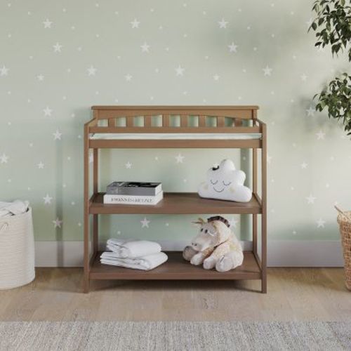 Child Craft Flat Top Infant Changing Table, Water-Resistant Pad and Safety Strap, Anti-Tip Kit Included to Prevent Tipping, Baby Safe Finish