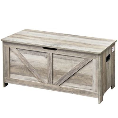 VEVOR Wooden Toy Chest for Kids, Toddler Toy Storage Box with Flip-Top Lid and Safety Hinge, 38.98 x 15.55 x 18.9" Large Kids Storage Bench, Gray