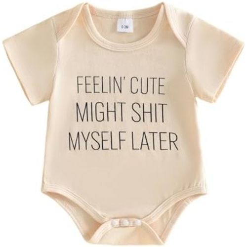 Balaflyie Funny Baby Romper Short Sleeve Neutral Cute Novelty Bodysuit